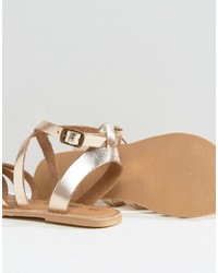 London Rebel Flat Leather Strap Sandal