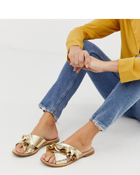 Miss Selfridge Flat Sandals With Frill Detail In Gold