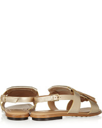 Tod's Fringed Metallic Leather Sandals