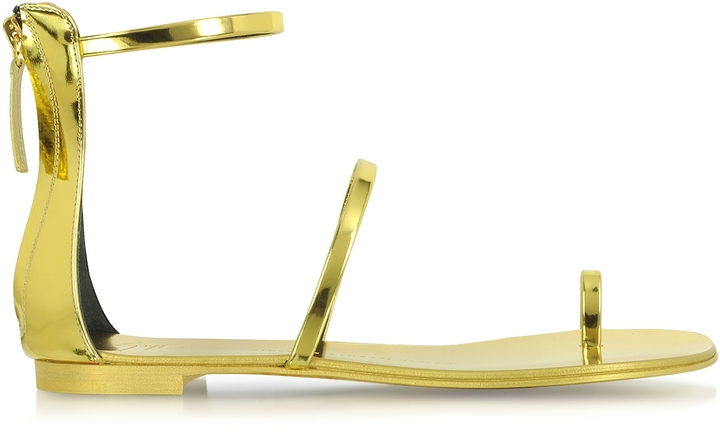 Gold Leather Flat Sandals: Giuseppe Zanotti Gold Metallic Leather Flat ...