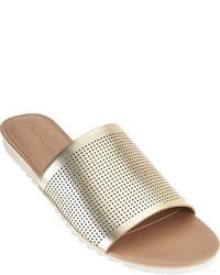 H By Halston Open Toe Perforated Leather Slides Bailey