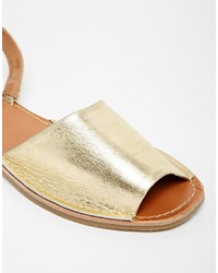 Faith Junction Gold Leather Slingback Flat Sandals