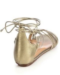 Ralph Lauren Mabelle Metallic Leather Flat Ankle Tie Sandals