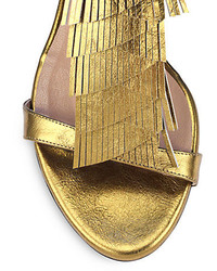 Chloé Metallic Leather Fringed Flat Sandals