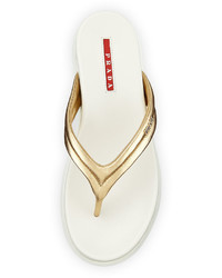 Prada Linea Rossa Metallic Slide Flat Thong Sandal Gold