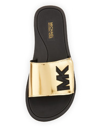 MICHAEL Michael Kors Michl Michl Kors Mk Metallic Slide Sandal Gold, $49 |  Neiman Marcus | Lookastic