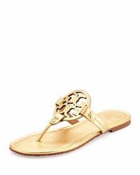 Tory Burch Miller Metallic Logo Thong Sandal Gold