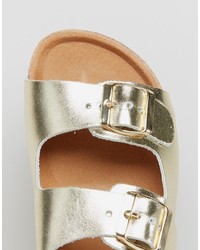 KG by Kurt Geiger Nola Gold Leather Flatform Slider Sandals