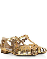 Marc Jacobs Strappy Flat Leather Sandals In Gold