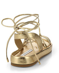 gold tie up sandals flat