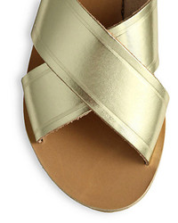Ancient Greek Sandals Thais Metallic Leather Crossover Slide Sandals