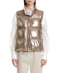 Brunello Cucinelli Reversible Sparkle Leather Down Puffer Vest