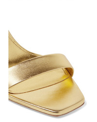 Saint Laurent Amber Metallic Leather Sandals Gold