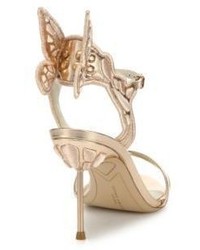 Sophia Webster Chiara Mid Heel Wing Embroidered Metallic Leather Sandals