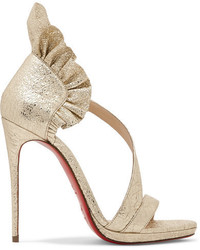 Christian Louboutin Colankle 120 Ruffled Metallic Cracked Leather Sandals Gold