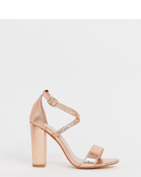 Glamorous Wide Fit Cross Heeled Sandals In Gold
