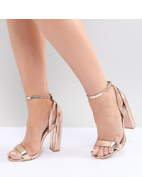 Lost Ink Wide Fit Gold Blaise Block Heeled Sandals