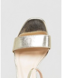 Glamorous Gold Block Mid Heeled Sandals