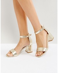 Glamorous Gold Block Mid Heeled Sandals