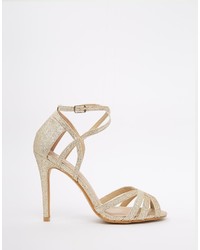 True Decadence Gold Glitter Ankle Strap Heeled Sandals