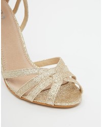 True Decadence Gold Glitter Ankle Strap Heeled Sandals