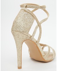 True Decadence Gold Glitter Ankle Strap Heeled Sandals