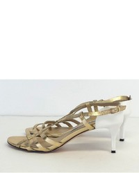 Diane von Furstenberg Gold Leather Strappy Sandal Heels