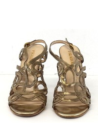Prada Gold Metallic Leather Sandal Heels