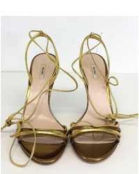 Miu Miu Gold Strappy Leather Sandal Heels
