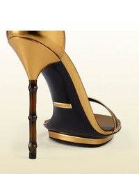 Gucci Metallic Leather Sandal With Bamboo Shaped Heel