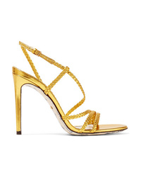 Gucci Haines Braided Metallic Leather Slingback Sandals