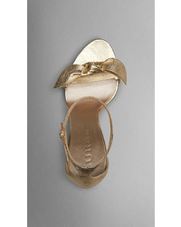 Burberry Knot Detail Metallic Leather Sandals