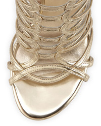 Stuart Weitzman Loops Leather Strappy Cage Sandal Pale Gold