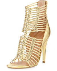 Belle by Sigerson Morrison Mella Strappy Leather Cage Sandal Dark Gold