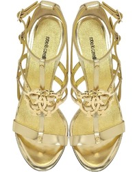 Roberto Cavalli Mirror Gold Leather High Heel Sandal