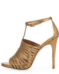... Heeled Sandals: Neiman Marcus Vera Strappy Leather Sandal Antique Gold
