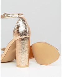 Glamorous Rose Gold Barely There Block Heeled Sandals