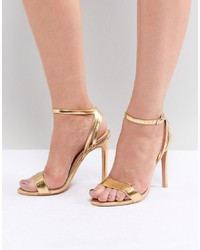 Public Desire Runaway Gold Metallic Heeled Sandals Pu