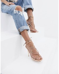 SIMMI Shoes Simmi London Jenny Gold Tie Up Heeled Sandals