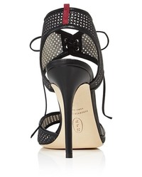 Sarah Jessica Parker Sjp By Ravish Leather And Glitter Mesh High Heel Sandals 100%