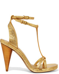 Burberry Studded Metallic Textured Leather Sandals Gold