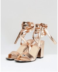 Park Lane Tie Ankle Block Metallic Heel Sandals