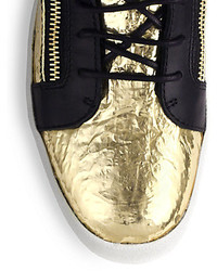 Giuseppe Zanotti Foiled Leather Crystal High Top Sneakers