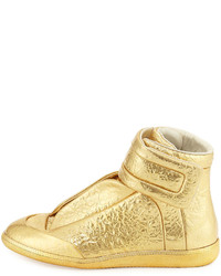 Maison Margiela Future Crinkled Leather High Top Sneaker Gold