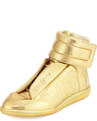 Maison Margiela Future Crinkled Leather High Top Sneaker Gold