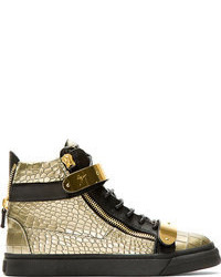Giuseppe Zanotti Gold Croc Embossed High Top Sneakers