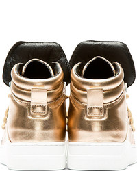 Dolce & Gabbana Gold Leather Flag High Top Sneakers