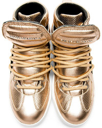 Dolce & Gabbana Gold Leather Flag High Top Sneakers