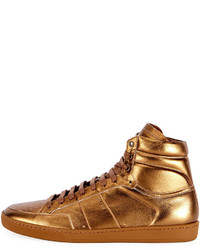Saint Laurent Sl10h Signature Court Classic Metallic Leather High Top Sneaker Gold