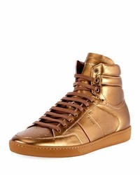 Saint Laurent Sl10h Signature Court Classic Metallic Leather High Top Sneaker Gold